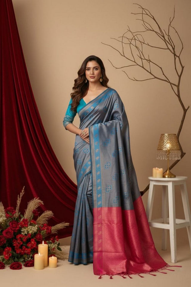 Turquoise Woven Art Silk Saree (ACA8961)