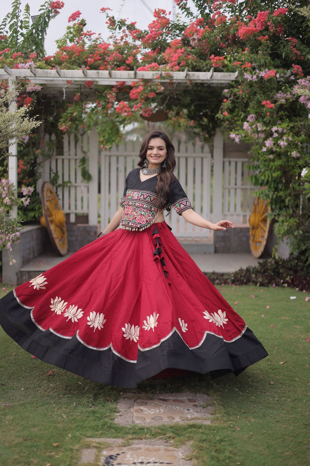 Maroon Embroidered with Mirror Lace Work Silk Lehenga (ACA8967)