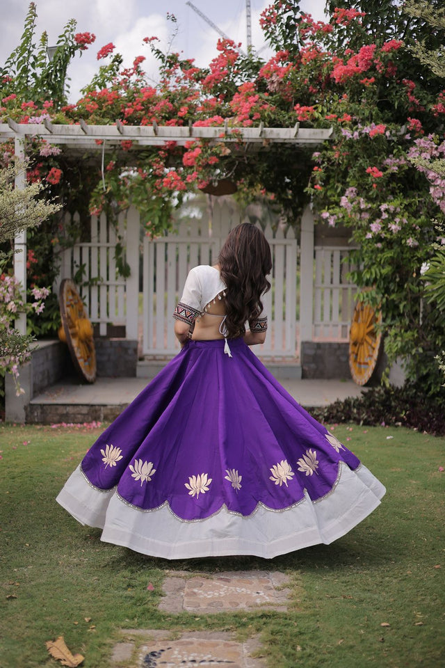 Purple Embroidered with Mirror Lace Work Silk Lehenga (ACA8976)