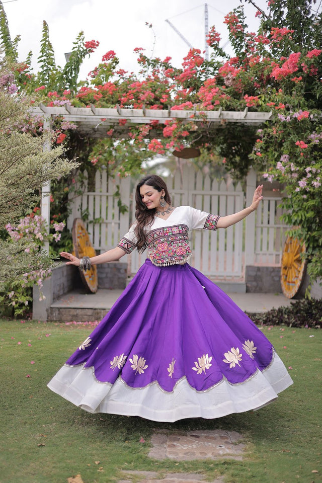 Purple Embroidered with Mirror Lace Work Silk Lehenga (ACA8976)