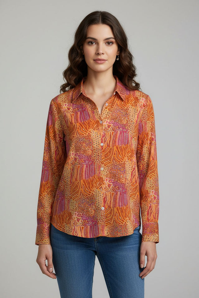 Orange Printed Crepe Shirt (ACA8977)
