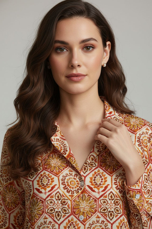 Multi Color Floral Printed Crepe Shirt (ACA8979)
