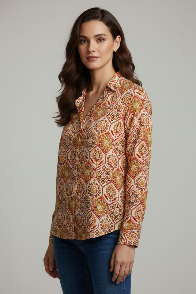 Multi Color Floral Printed Crepe Shirt (ACA8979)