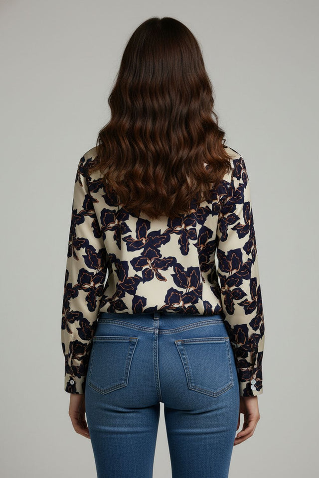 Blue Floral Printed Crepe Shirt (ACA8981)