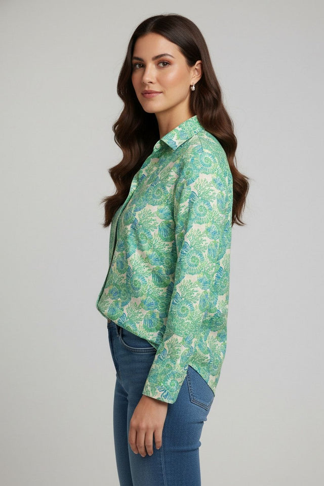 Green Floral Printed Crepe Shirt (ACA8986)