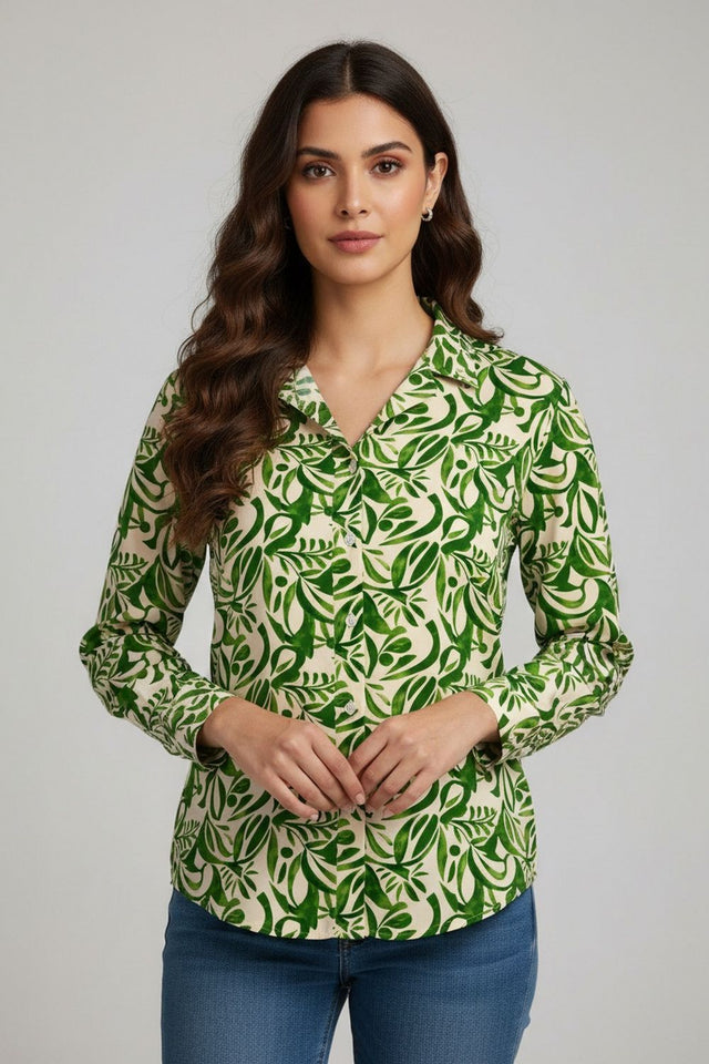 Green Printed Satin Shirt (ACA8987)