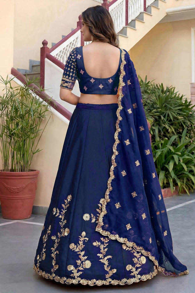 Blue Floral Embroidered Silk Lehenga (ACA8993)