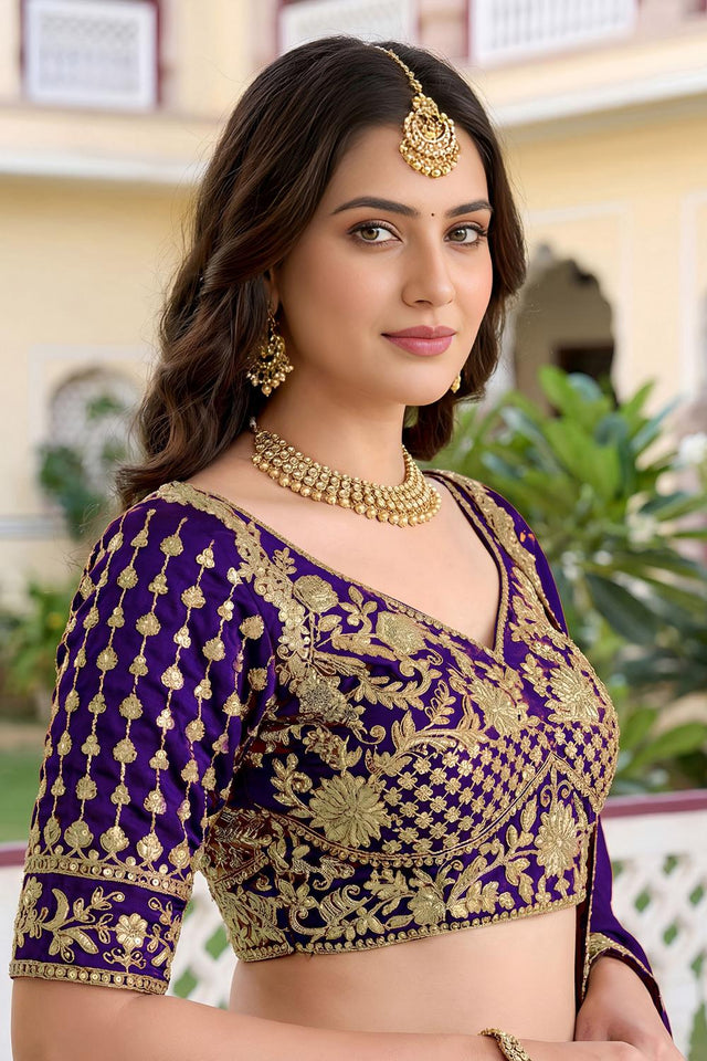 Purple Floral Embroidered Silk Lehenga (ACA8997)
