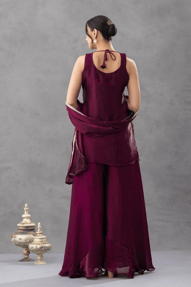 Purple Floral Embroidered Silk Palazzo Suit (ACA9027)