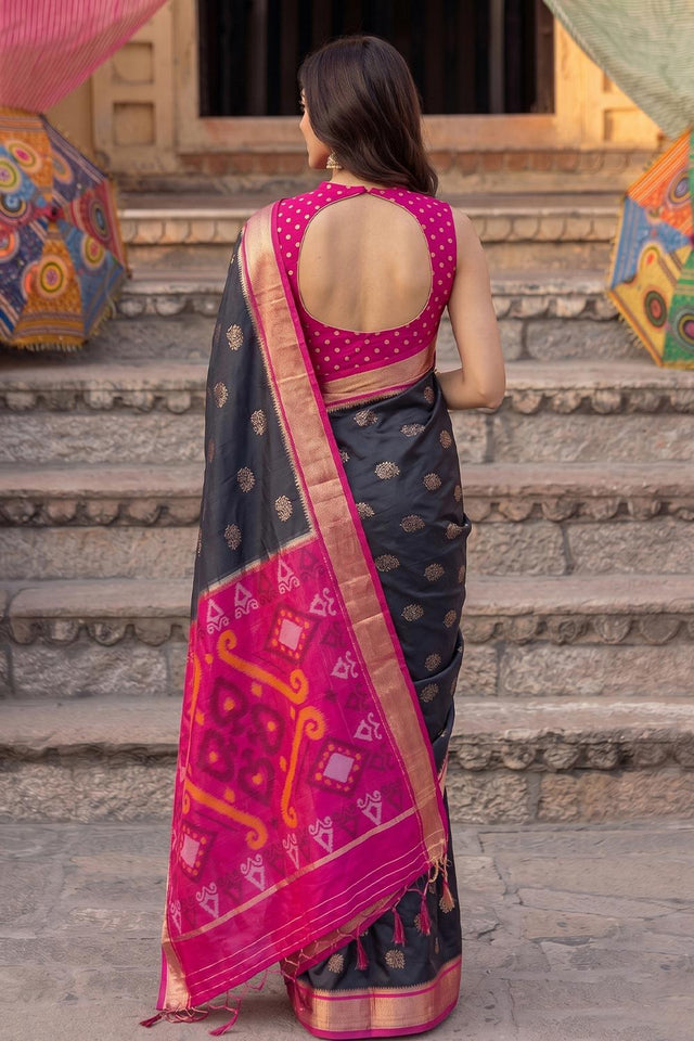 Black Zari Woven Soft Silk Saree (ACA9059)