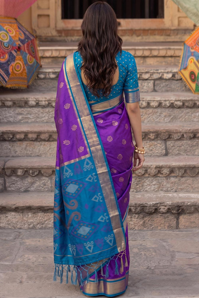 Purple Zari Woven Soft Silk Saree (ACA9060)
