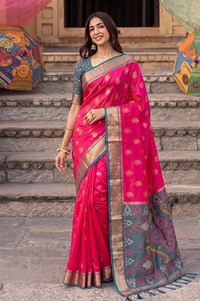 Pink Zari Woven Soft Silk Saree (ACA9061)
