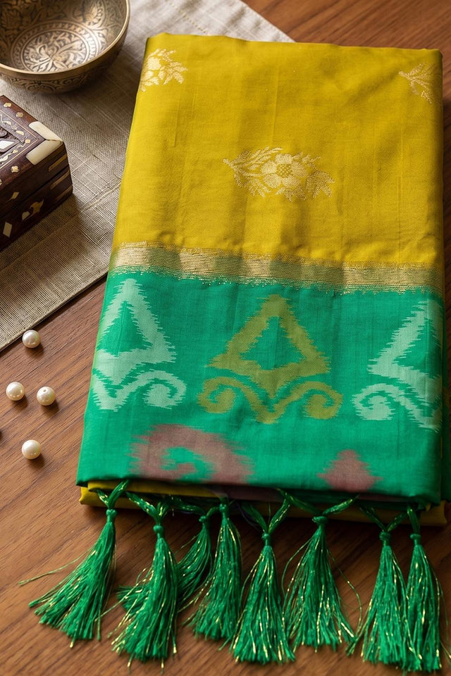 Mustard Zari Woven Soft Silk Saree (ACA9063)
