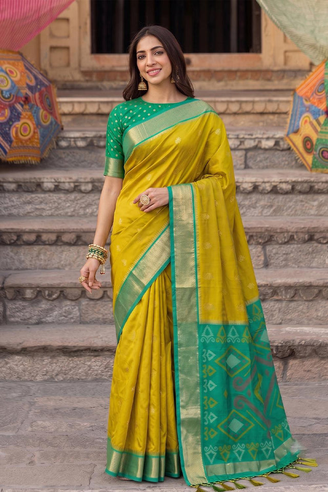 Mustard Zari Woven Soft Silk Saree (ACA9063)