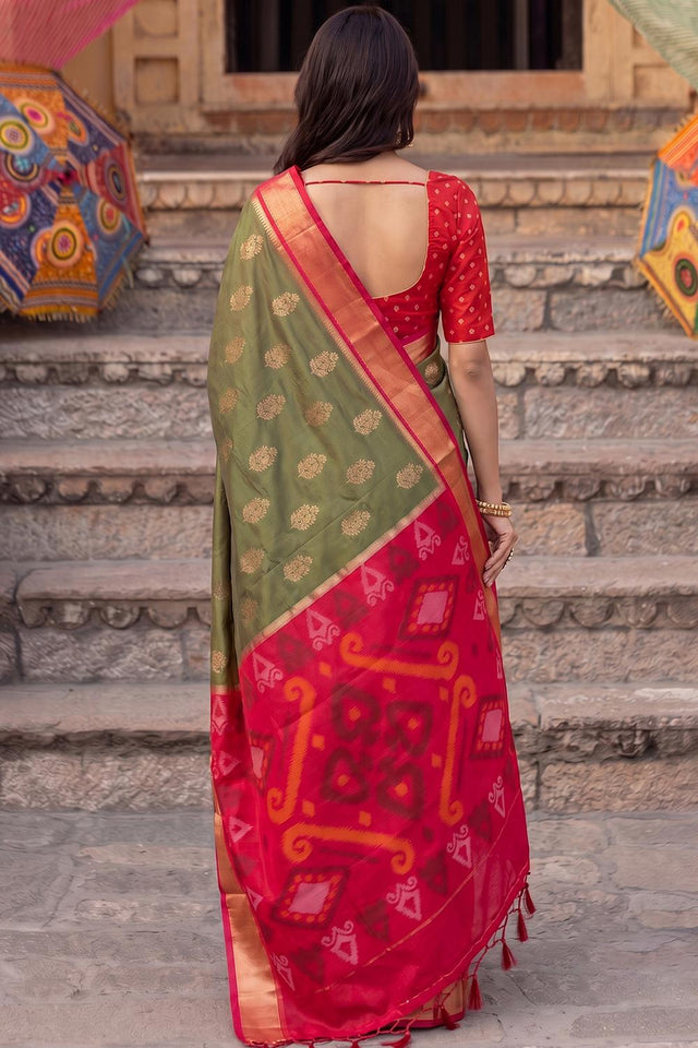 Mehendi Zari Woven Soft Silk Saree (ACA9065)