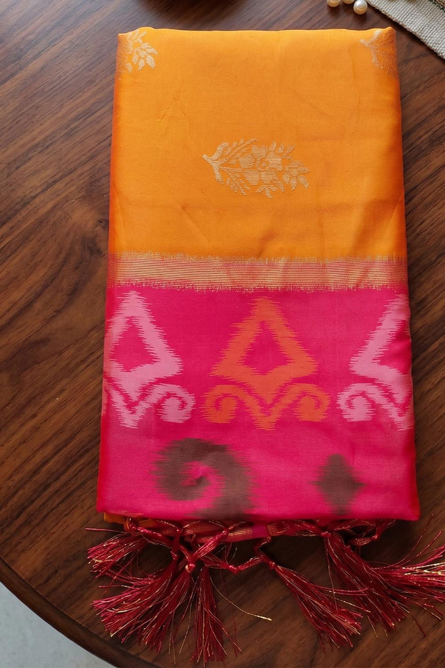 Orange Zari Woven Soft Silk Saree (ACA9066)