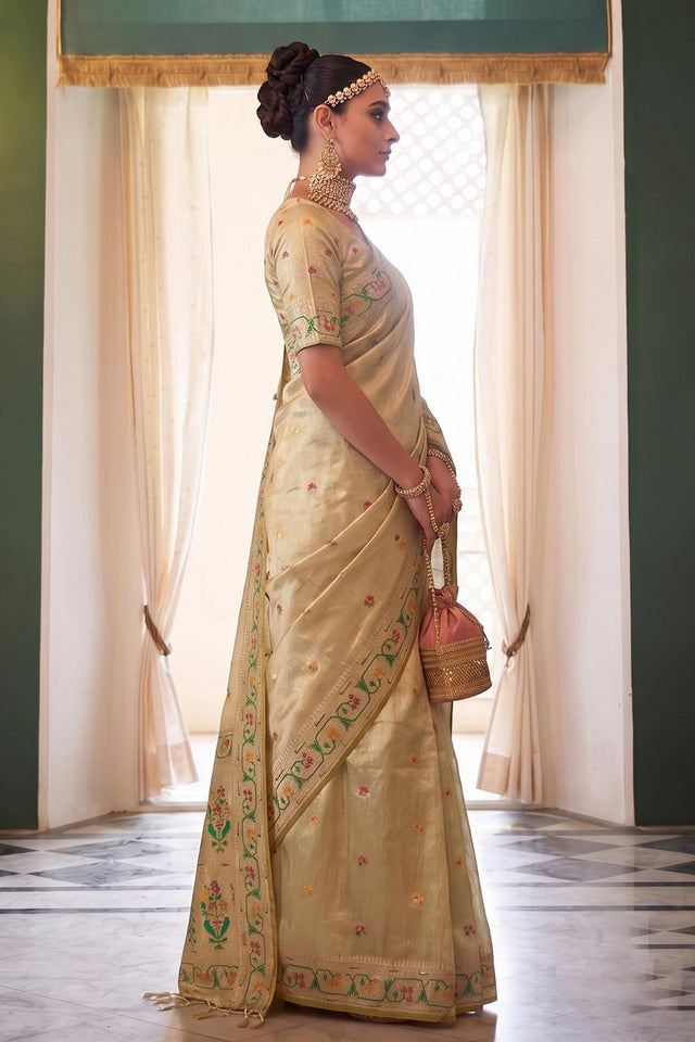 Beige Woven Silk Saree (ACA9068)