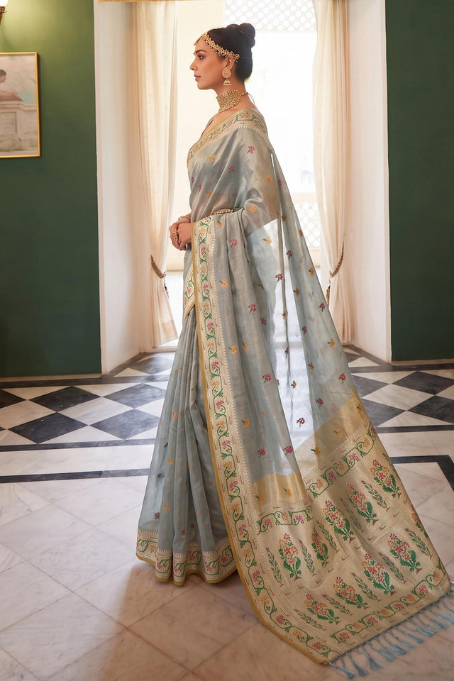 Grey Woven Silk Saree (ACA9071)
