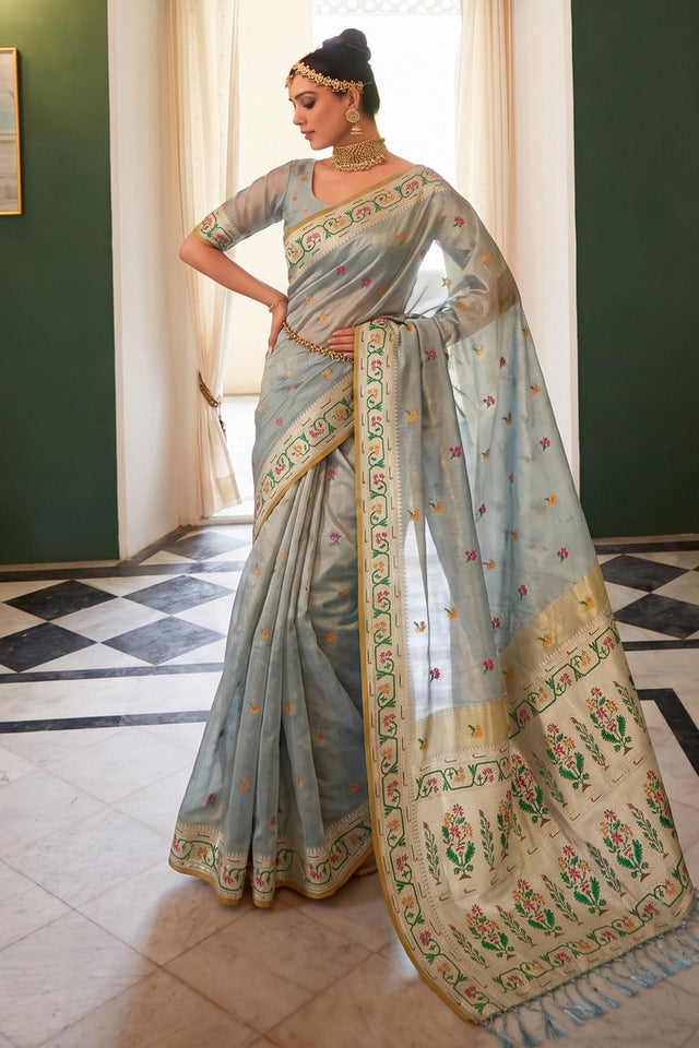 Grey Woven Silk Saree (ACA9071)