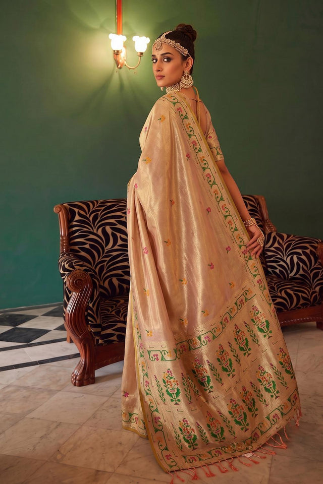 Peach Woven Silk Saree (ACA9072)