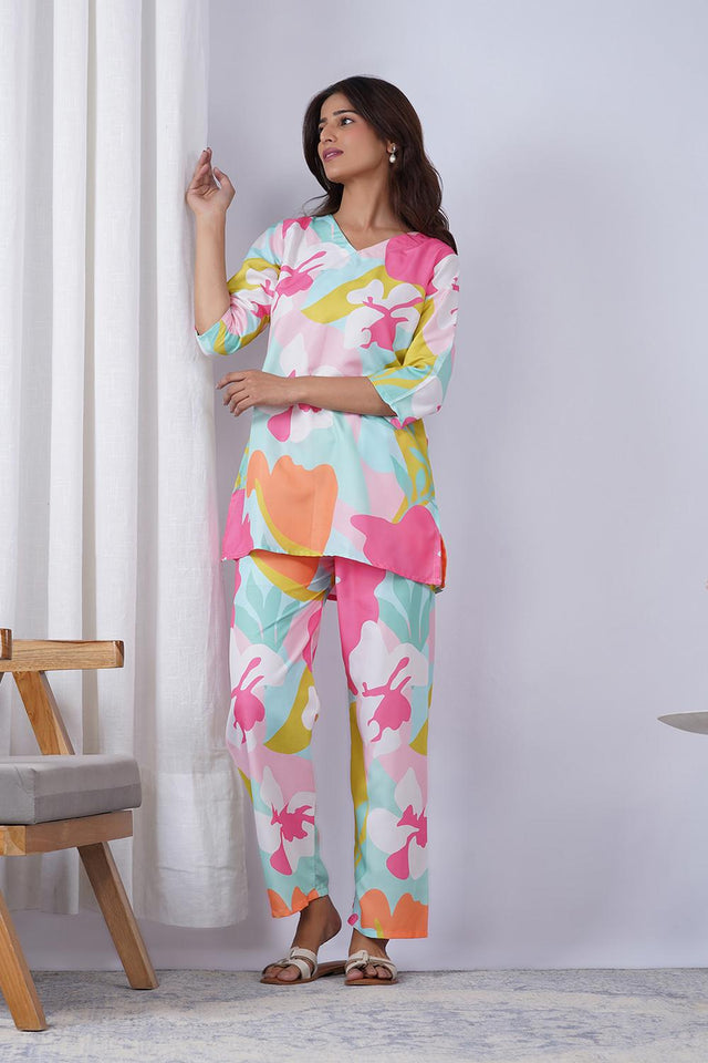 Multi Color Printed Rayon Co-Ord Set (ACA9073)