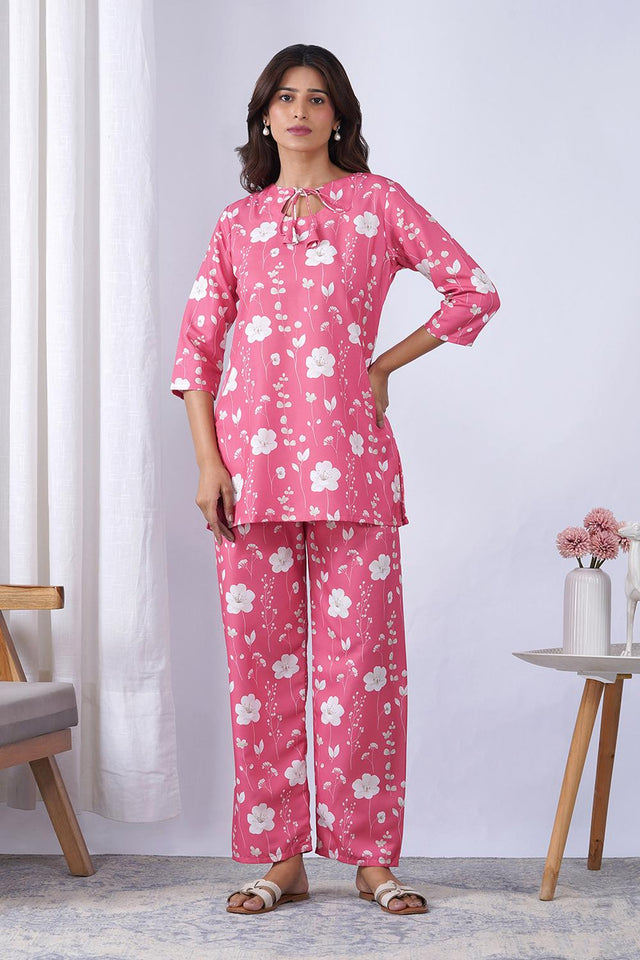 Pink Floral Printed Rayon Co-Ord Set (ACA9074)