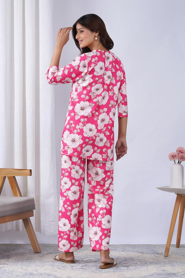 Pink Floral Printed Rayon Co-Ord Set (ACA9078)
