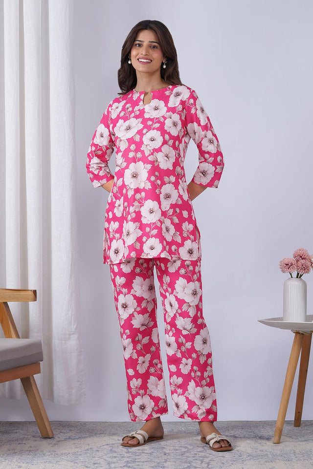 Pink Floral Printed Rayon Co-Ord Set (ACA9078)