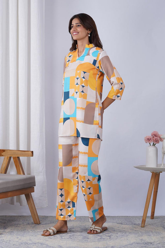 Multi Color Geometric Printed Rayon Co-Ord Set (ACA9080)