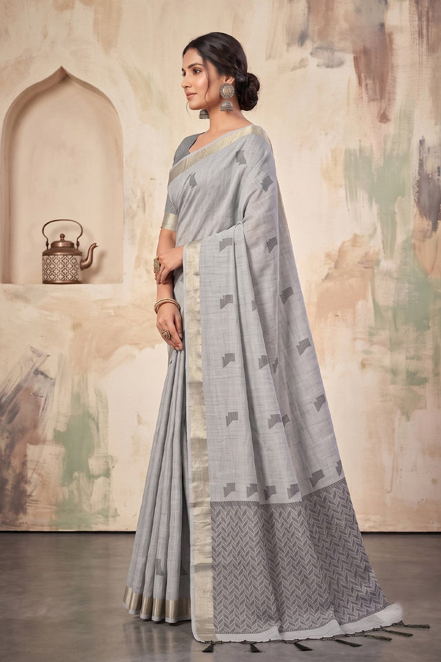 Grey Woven Linen Saree (ACA9081)