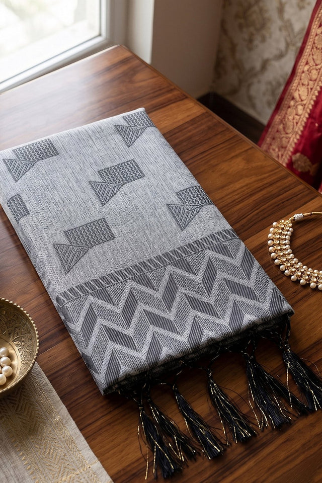 Grey Woven Linen Saree (ACA9081)