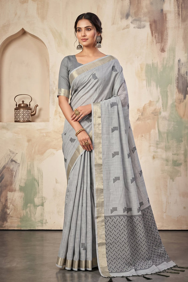 Grey Woven Linen Saree (ACA9081)
