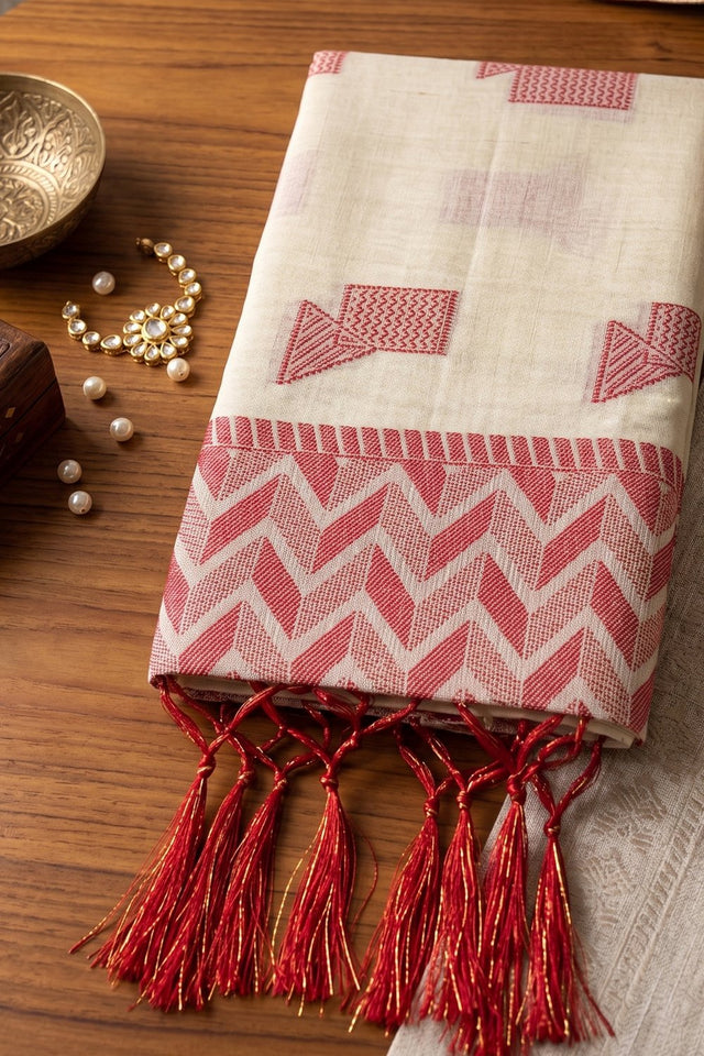 Cream Woven Linen Saree (ACA9082)