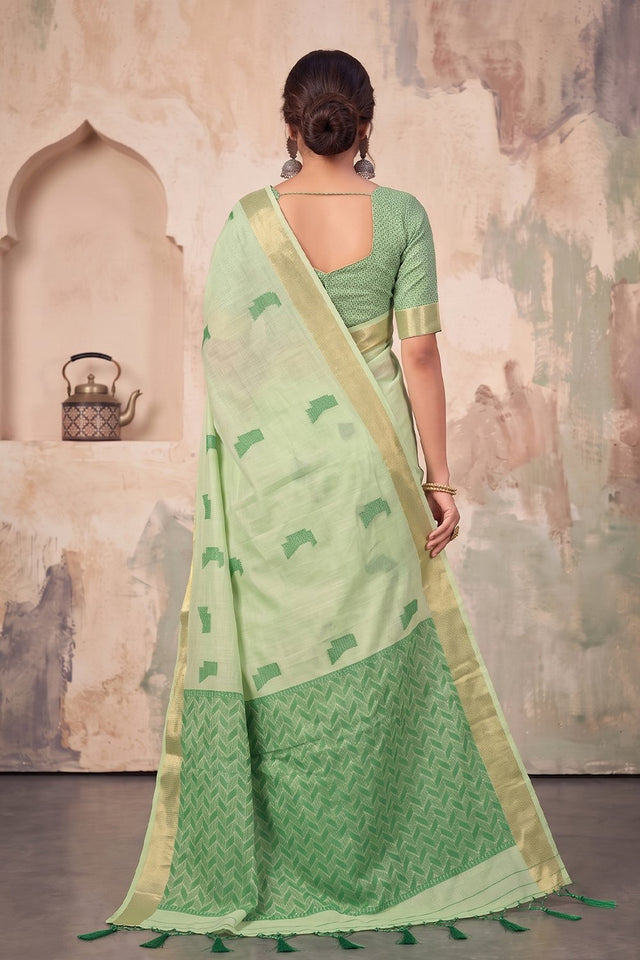Green Woven Linen Saree (ACA9083)