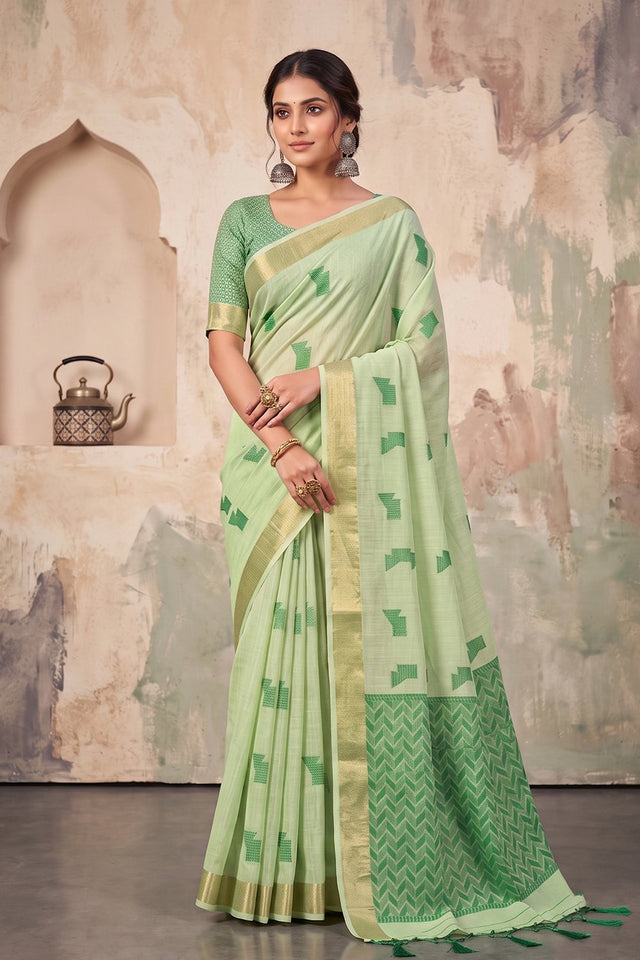 Green Woven Linen Saree (ACA9083)