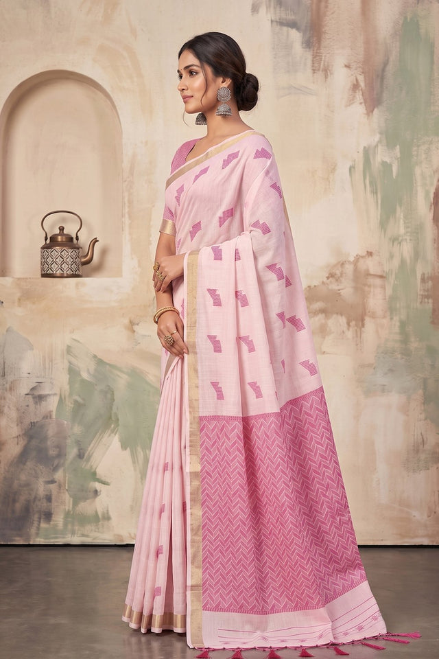 Pink Woven Linen Saree (ACA9084)