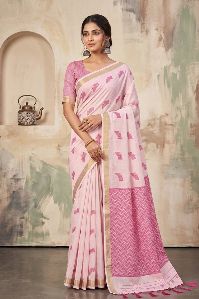 Pink Woven Linen Saree (ACA9084)