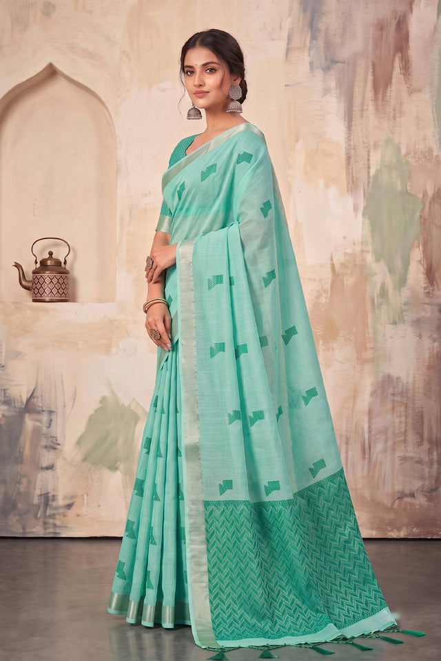 Green Woven Linen Saree (ACA9085)