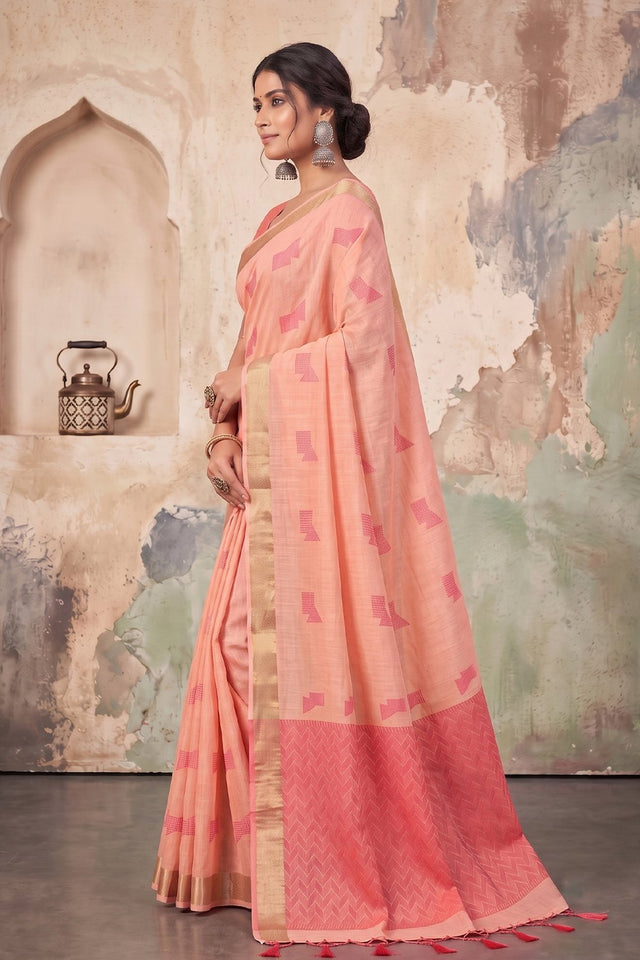 Peach Woven Linen Saree (ACA9086)