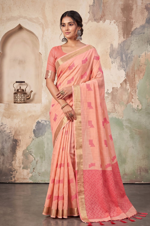 Peach Woven Linen Saree (ACA9086)