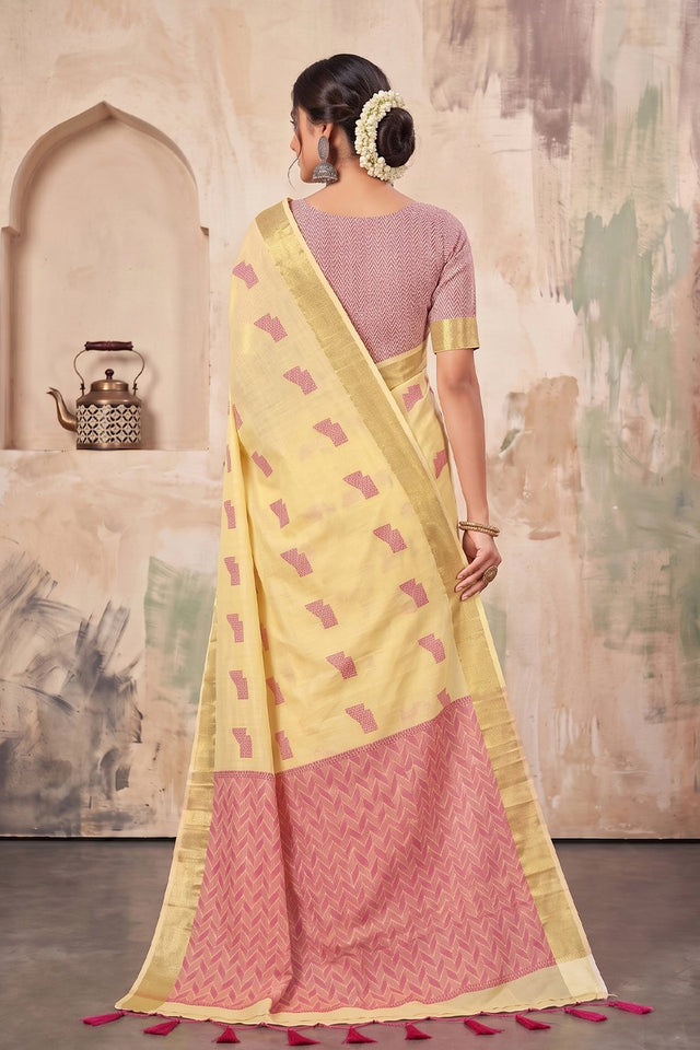 Yellow Woven Linen Saree (ACA9088)