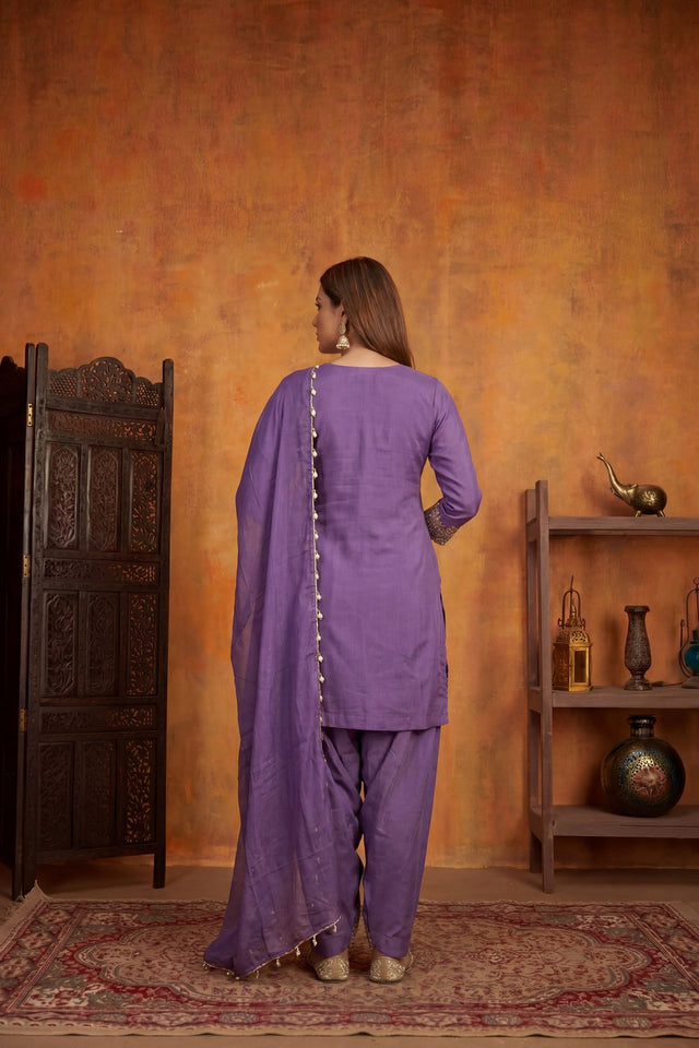 Lavender Floral Embroidered Tissue Straight Cut Suit (ACA9095)