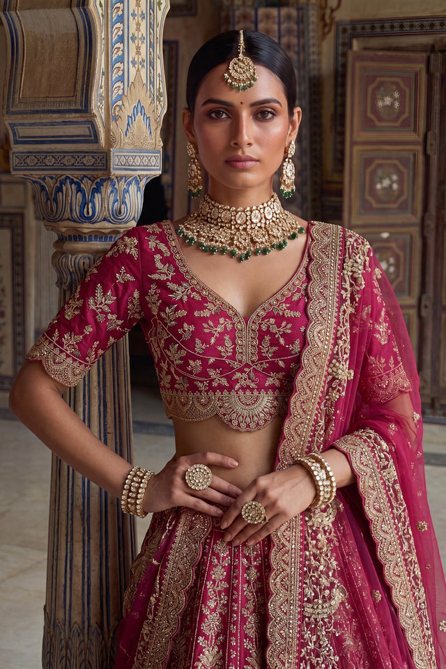 Pink Embroidered Silk Lehenga (ACA9096)