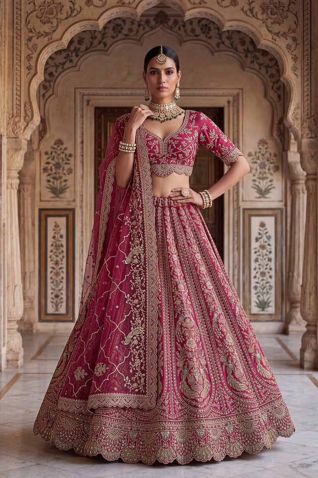 Pink Embroidered Silk Lehenga (ACA9096)