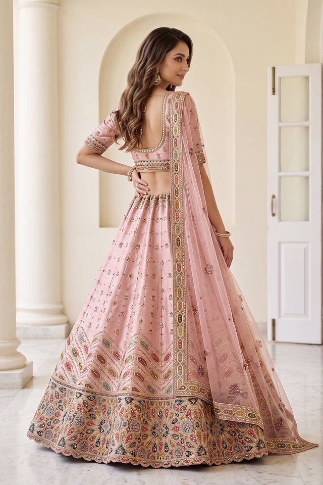 Pink Embroidered Silk Lehenga (ACA9097)