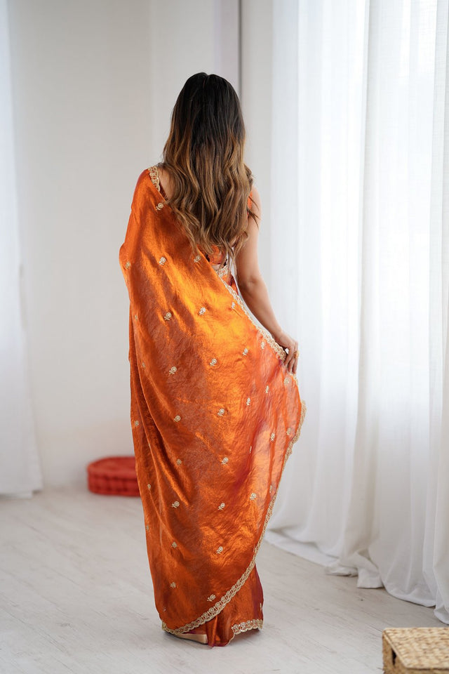 Orange Two Tone with Embroidered Satin Saree (ACA9102)