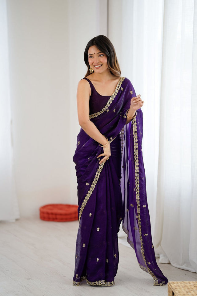 Purple Two Tone with Embroidered Satin Saree (ACA9103)