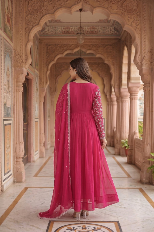Pink Floral Embroidered Georgette Gown (ACA9106)