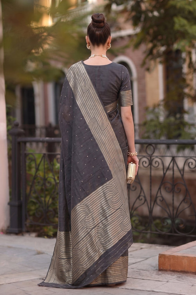 Black Woven Cotton Blend Saree (ACA9111)