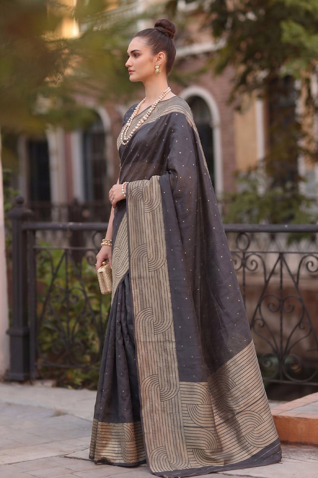 Black Woven Cotton Blend Saree (ACA9111)